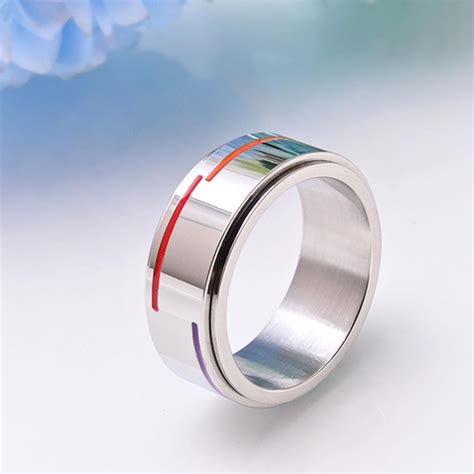 Buy New Stainless Steel Lgbt Ring Rotatable Rainbow Flag Anillos Gays