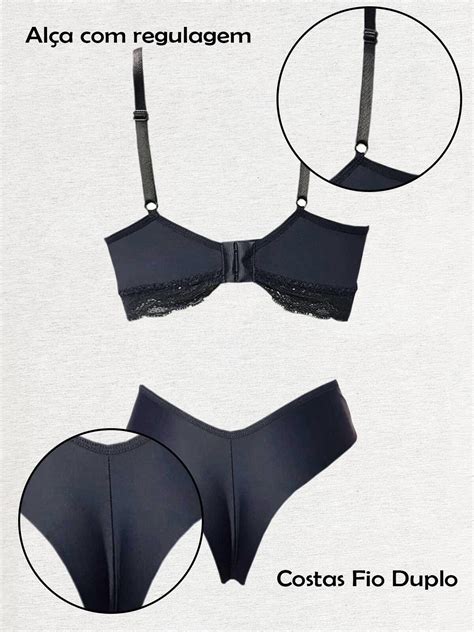 Comprar Conjunto Lingerie Samantha Sutiã Bojo e Calcinha Fio Dental