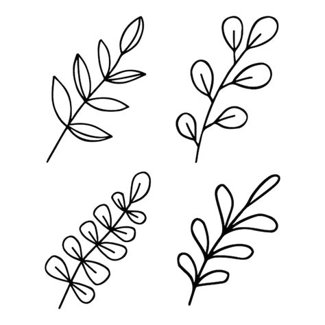 Premium Vector Set Of Doodle Line Art Hand Drawn Brunch With Leaves