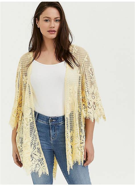 Torrid Yellow Lace Scalloped Kimono Yellow Lace Kimono Plus Size