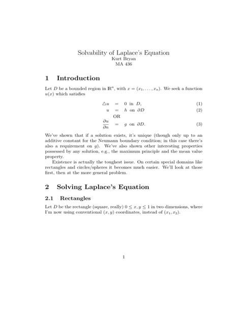 Solvability Of Laplaces Equation 1 Introduction