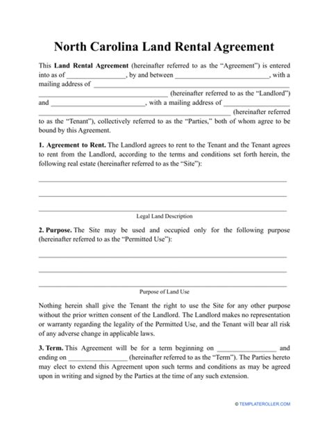 North Carolina Land Rental Agreement Template Fill Out Sign Online