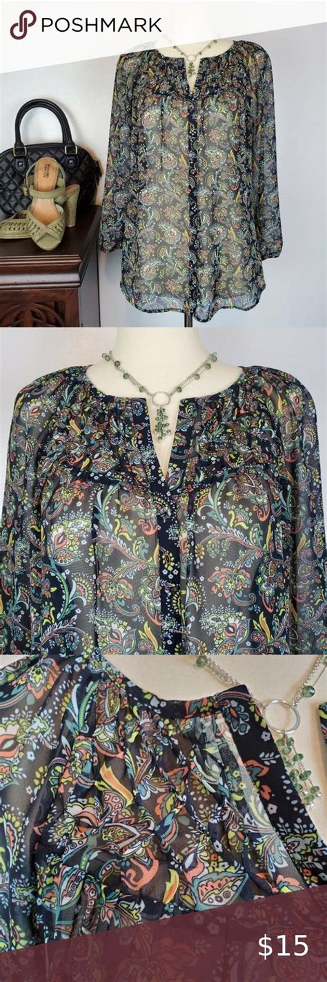 Daniel Rainn Sheer Multi Colored Button Up Top Blouse Xs Daniel Rainn