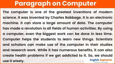 Paragraph On Computer In English Essay Writing Examples Essay