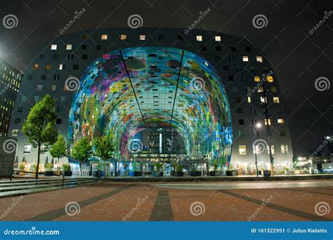 Modern Market Hall in Rotterdam at Night Editorial Photo - Image of ...