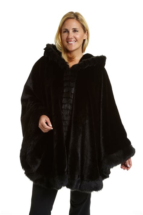 Excelled Womens Plus Size Faux Fur Hooded Cape