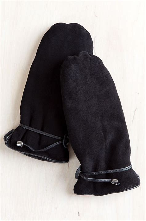 Womens Ali Wool Lined Deerskin Suede Leather Mittens With Finger