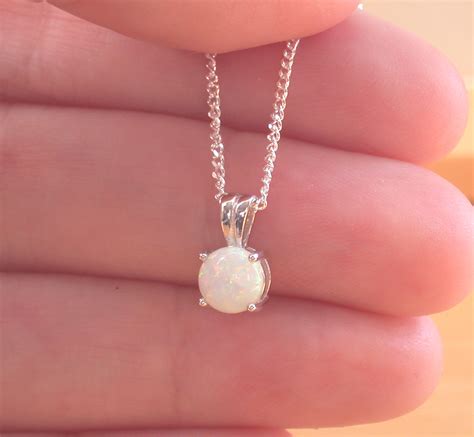 Sterling Silver White Opal Solitaire Pendant And Chainsilver Opal Necklace Ukopal Jewelleryopal