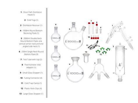 Short Path Distillation Set Piece Glassware Only Astm Class A