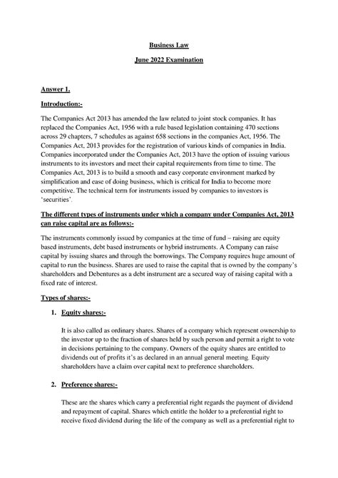 Business Law Assignments Business Law June 2022 Examination Answer