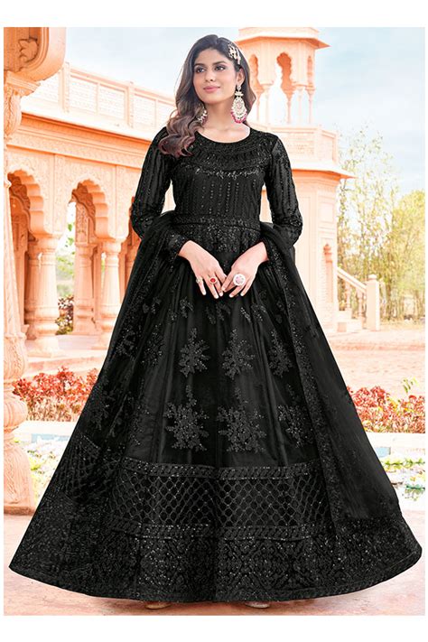 Black Embroidered Net Anarkali Dress