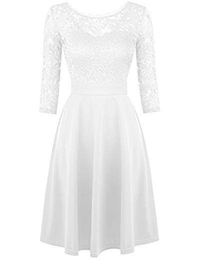 Womens Vintage Floral Lace Cocktail Swing Dress With 3 4 Sleeve