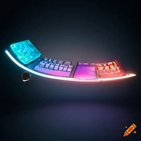 Side View Of A Floating Holographic Curved Keyboard Interface On Craiyon