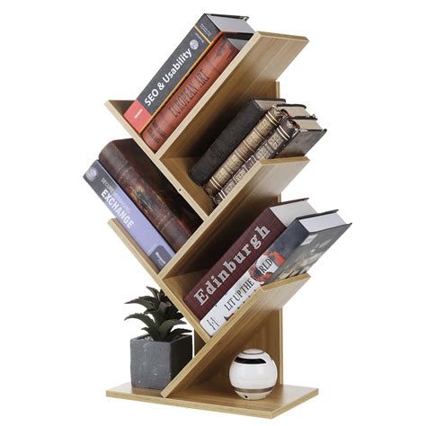 3 5 Layers Small Bookshelf Tree Shaped Multi Layer Wooden Storage Rack