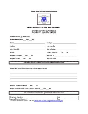 Fillable Online Controller Admin Ri A Statement Claim Form Affidavit