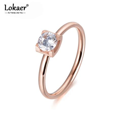 Lokaer Classic Rose Gold Color Cubic Zirconia Engagement Ring Jewelry