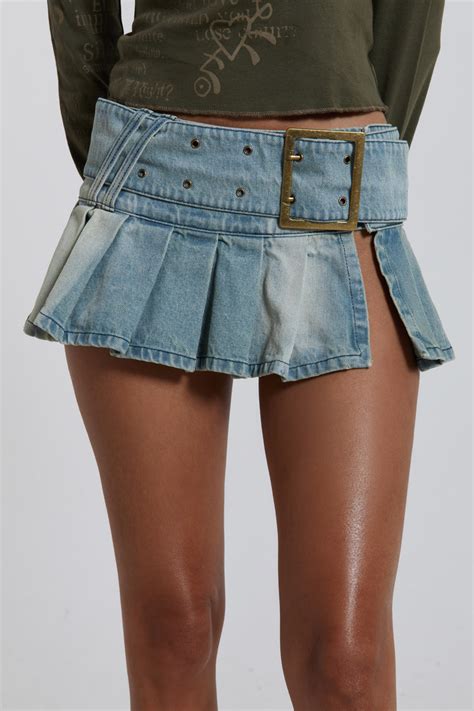 Blue Pleated Denim Mini Skirt With Belt Detail Jaded London