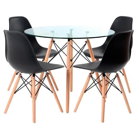 Conjunto Mesa Eames Eiffel Redonda Vidro Cm Cadeiras Eames Dsw