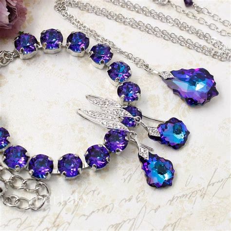 Purple Blue Crystal Jewelry Set