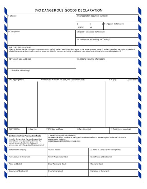 Imo Dangerous Goods Declaration Form Fill Out Sign Online And Download Pdf Templateroller