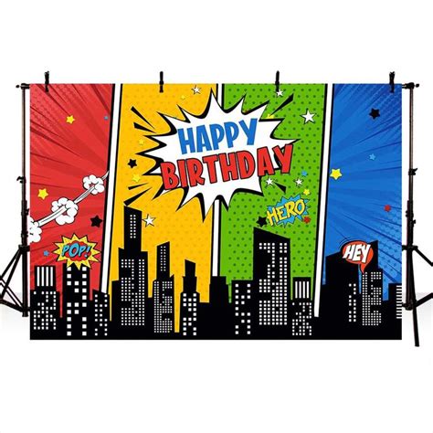 Mocsicka Super Hero City Night Building Birthday Backdrop X Ft