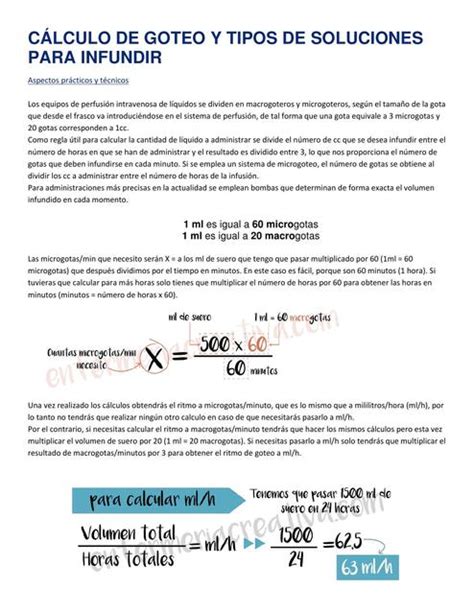 Cálculo de goteo y tipos de soluciones para infundir Suero