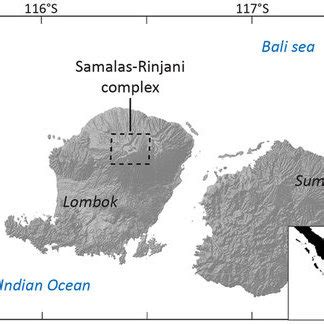 Map of the Lesser Sunda Islands and their active volcanoes.: SRTM DEM... | Download Scientific ...