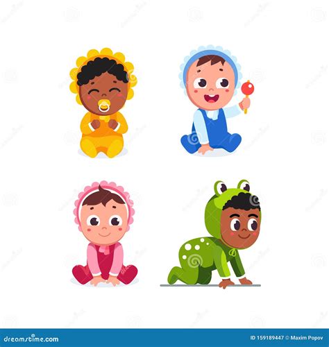 Smiling Infant Baby Children Sitting And Crawling Stock Vector