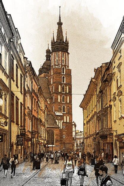 Premium Photo Krakow Poland Color Pencil Landscape