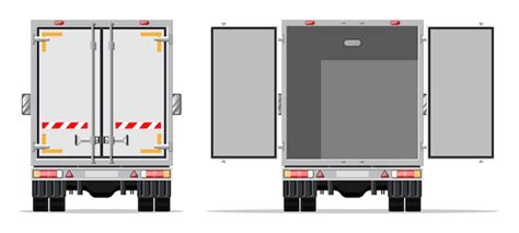 Lkw anhänger rückansicht seite mit geschlossenen und offenen türen