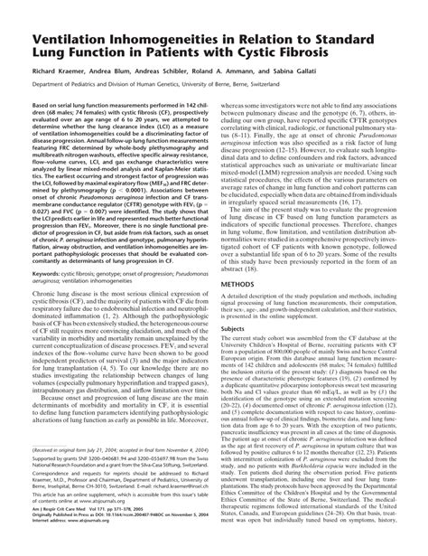 Pdf Ventilation Inhomogeneities In Patients With Cystic Fibrosis