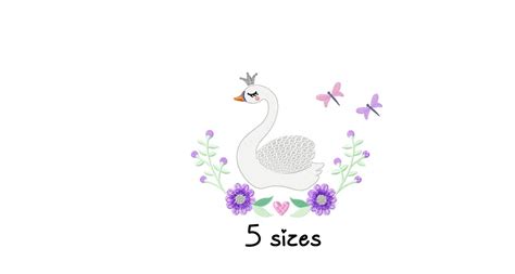 Cute Swan Embroidery Design Animals Embroidery Design Etsy