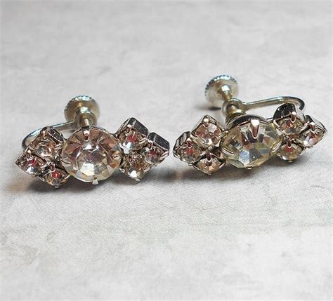 Screw Back Earrings Vintage Earrings Rhinestone by SharkysWaters