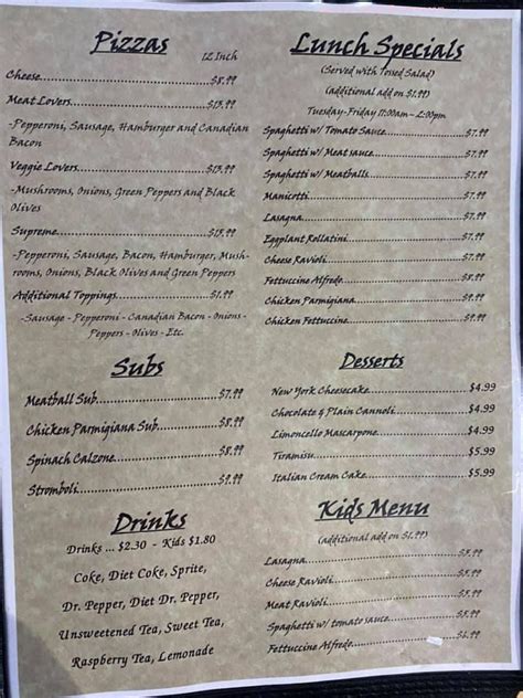 Menu At Fratelli S Italian Grill Pizzeria Pryor