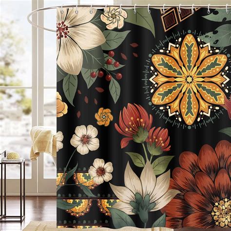 Toengs Boho Floral Shower Curtains For Bathroom Boho Decor