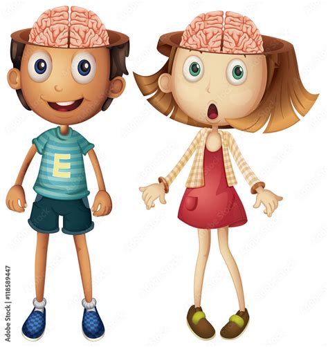 Boy And Girl With Naked Brains Stock Vector Adobe Stock