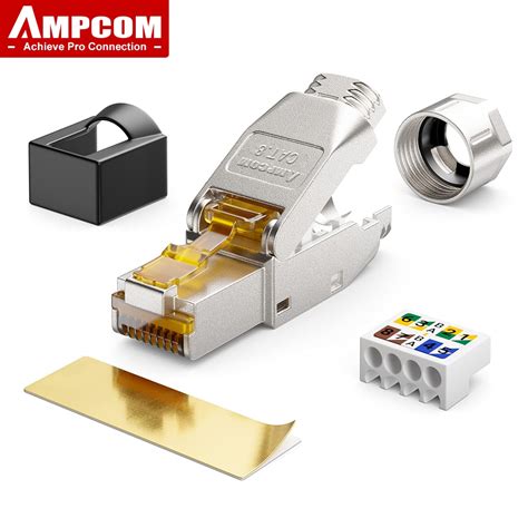 Ampcom Toolless Rj45 Connector Cat876a Tool Free Reusable Termination Plugs Shielded Ethernet