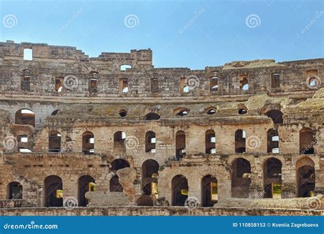 Antique Wall With Arches Of El Djem Amphitheatre In Tunisia Stock Image