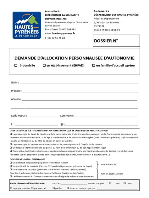 Fillable Online Direction De La Solidarit Dpartementale Des Hautes