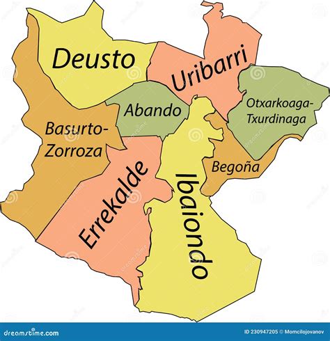 Pastel Districts Map of Bilbao, Spain Stock Vector - Illustration of