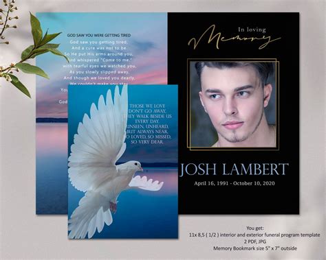 Navy Blue Sky Funeral Program Template Bronze Sunset Editable Funeral Program In Loving Memory