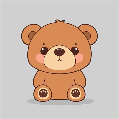 Lindo Oso De Peluche Sentado Sobre Fondo Gris Vector Premium