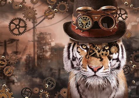 Steampunk Tiger Fantasy Brown Luminos Steampunk Tiger Tigru Hat