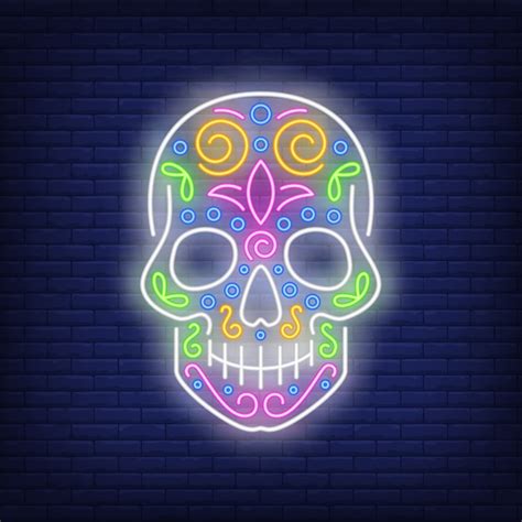 Free Vector | Sugar skull neon sign