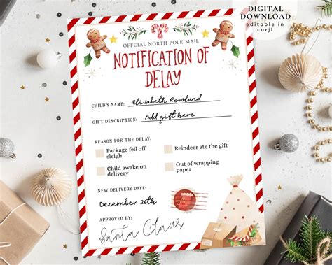 Editable Delayed Christmas Gift Notification Of Delay Late Christmas