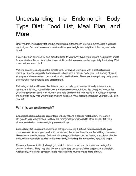 Ppt Understanding The Endomorph Body Type Diet Food List Meal Plan