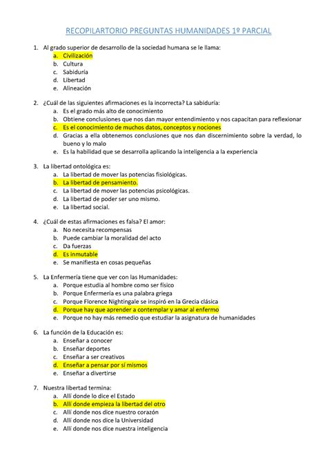 Recopilatorio Preguntas Examen Humanidades Recopilartorio Preguntas