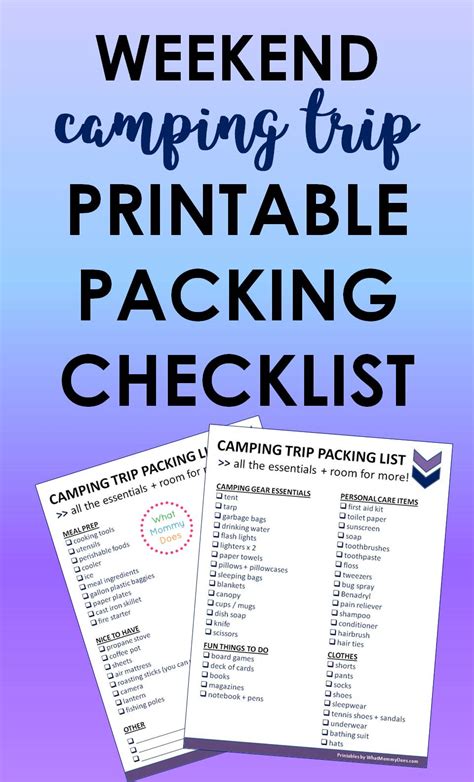 Printable Camping Trip Checklist - Essentials to Pack for the Weekend ...