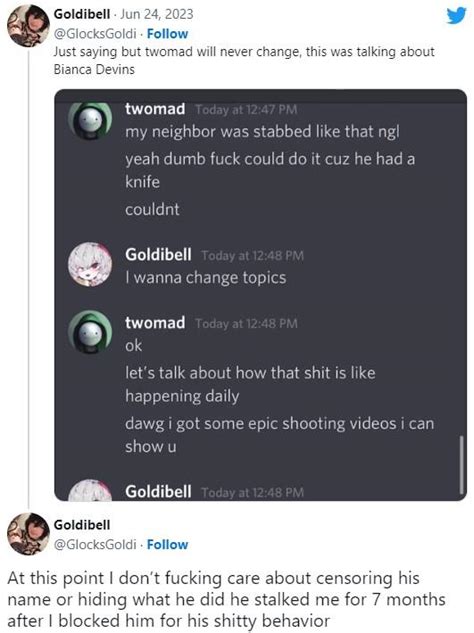 Twomad Goldibell Tweet Discord Conversation Twomad Sexual Assault