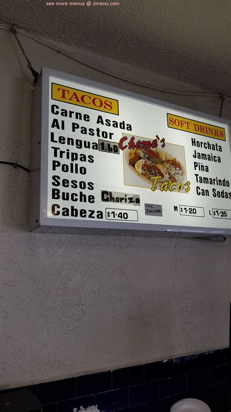 Online Menu Of Chema S Tacos Restaurant Whittier California 90601